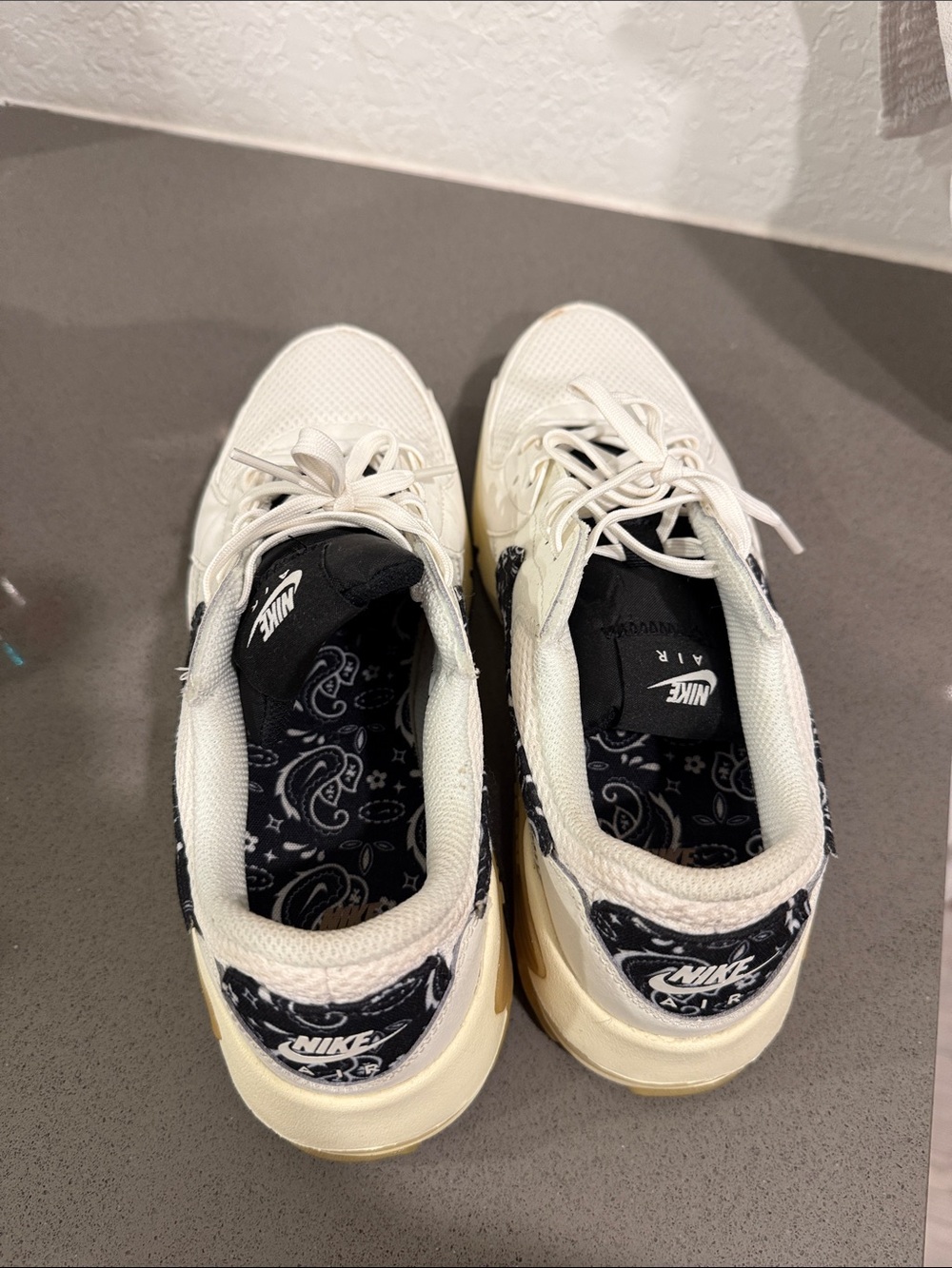Nike Women’s White Sneakers with Black Paisley Swoosh and Gum Sole - Picture 3 of 4